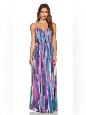 Jack by BB Dakota Pink, Purple & Teal Abstract Stripe Maxi Dress